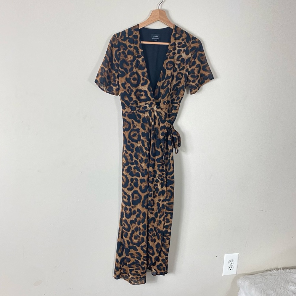 Bardot Brown Leopard Midi Wrap Dress - 4/XS - Picture 14 of 15